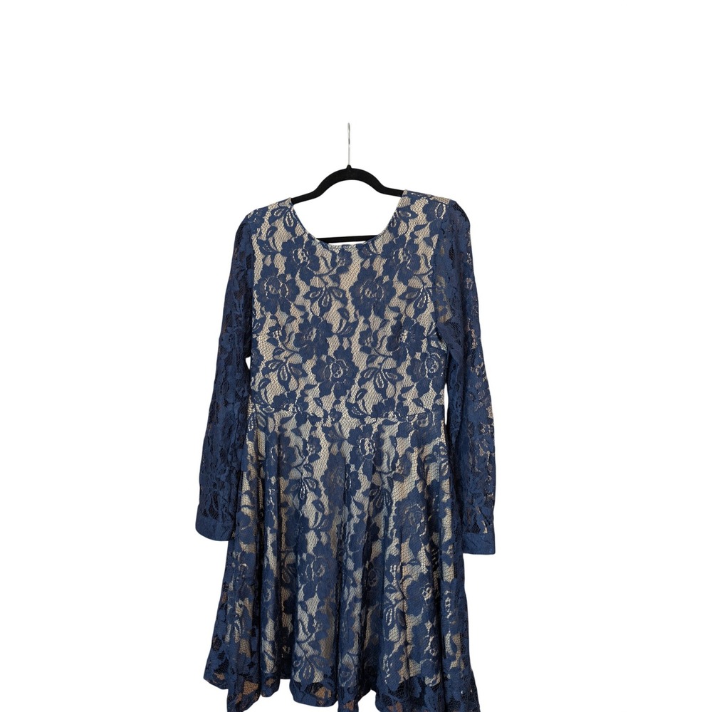 Parvenue Womens Floral‎ Lace Long Sleeve Fit & Flare Dress Large Blue